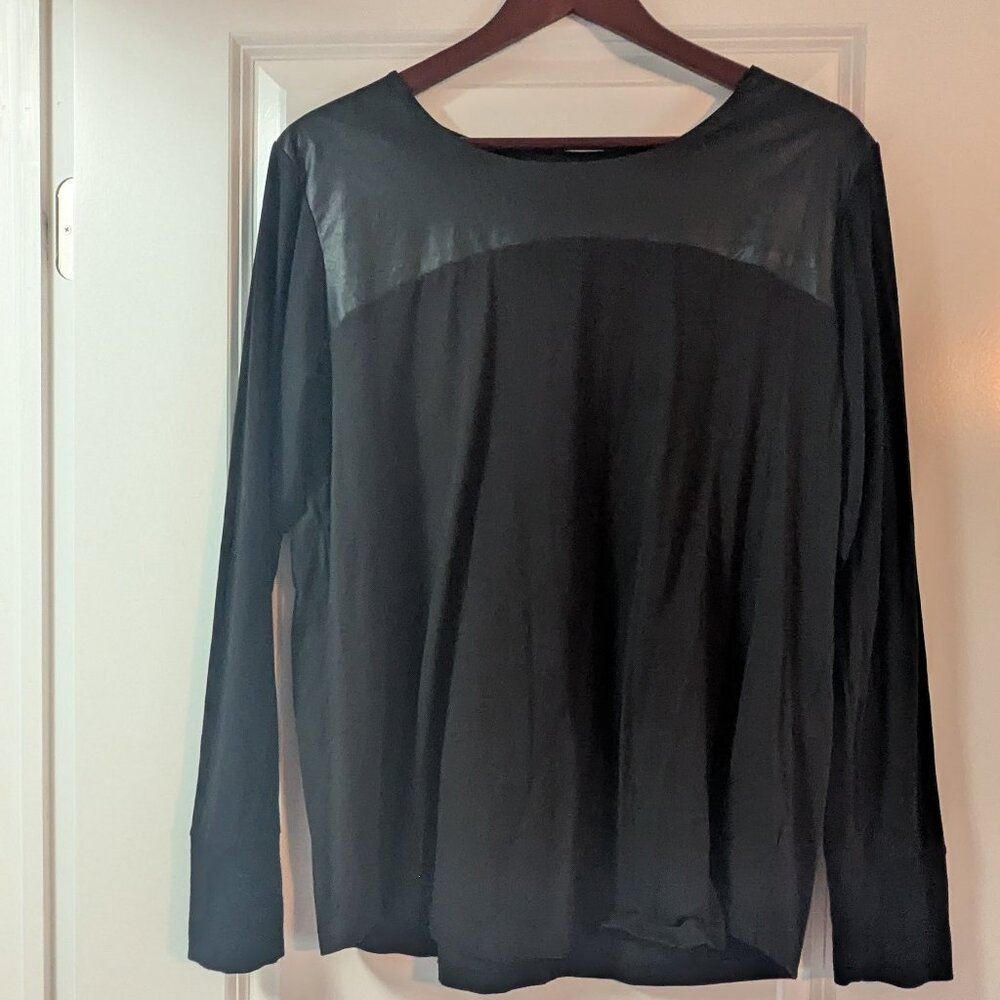 Universal Standard Carver Long-Sleeve Two Tone Faux Leather Shirt - Black Size S